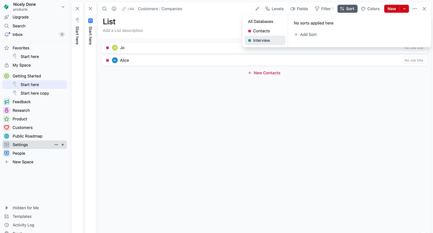 Fibery - List | Fibery screen