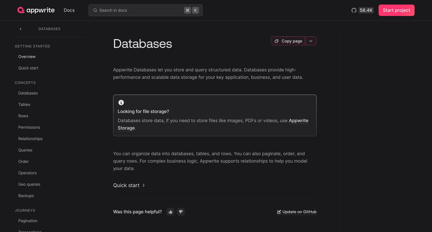 Appwrite - Databases - Overview - Appwrite screen