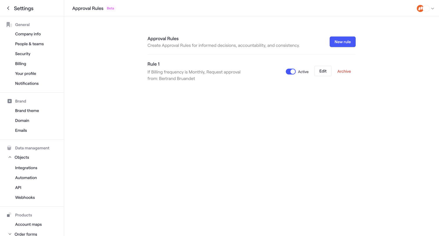 Dock - Approval Rules · Dock screen