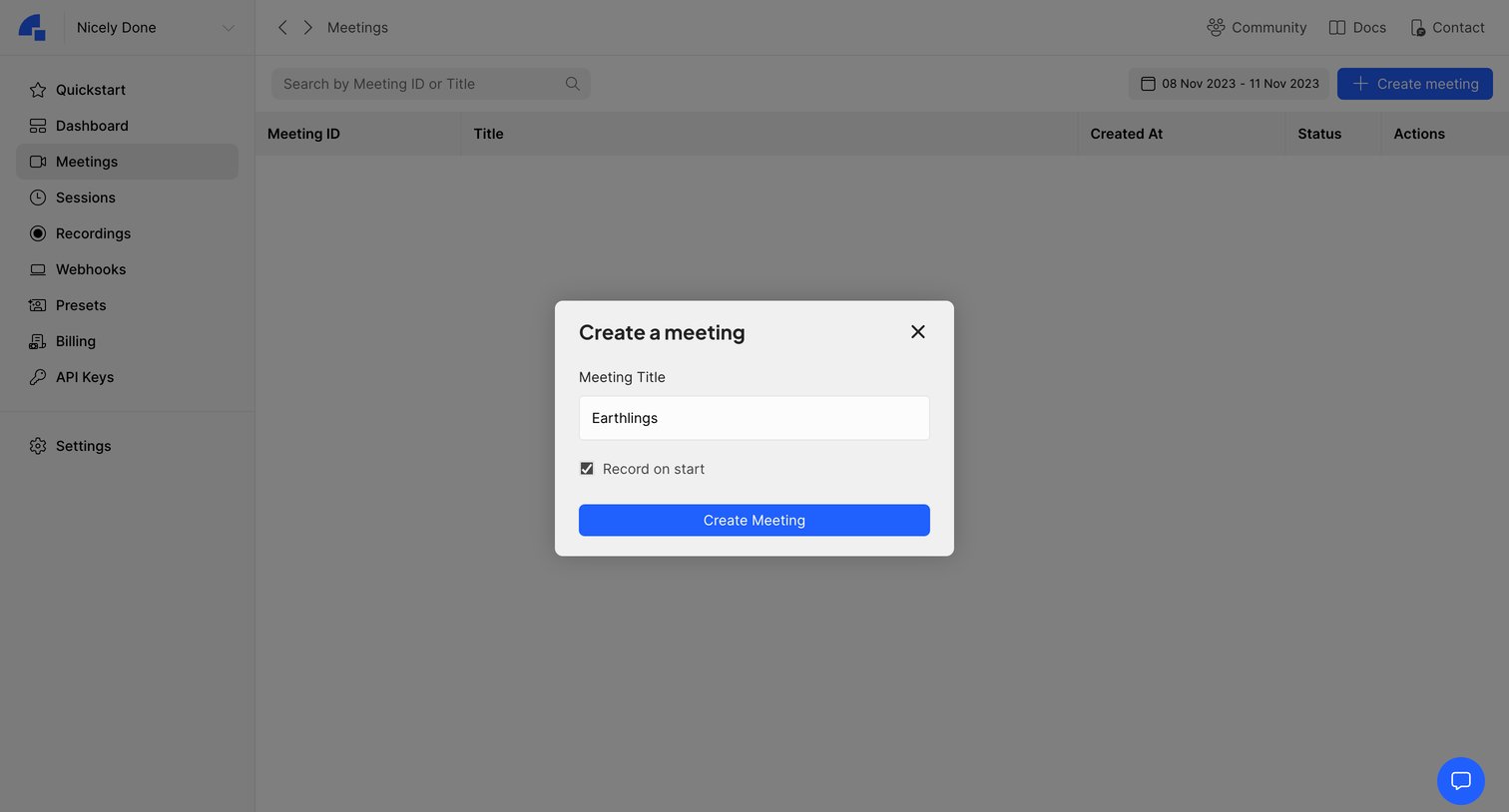 Dyte - Dyte - Developer Portal screen