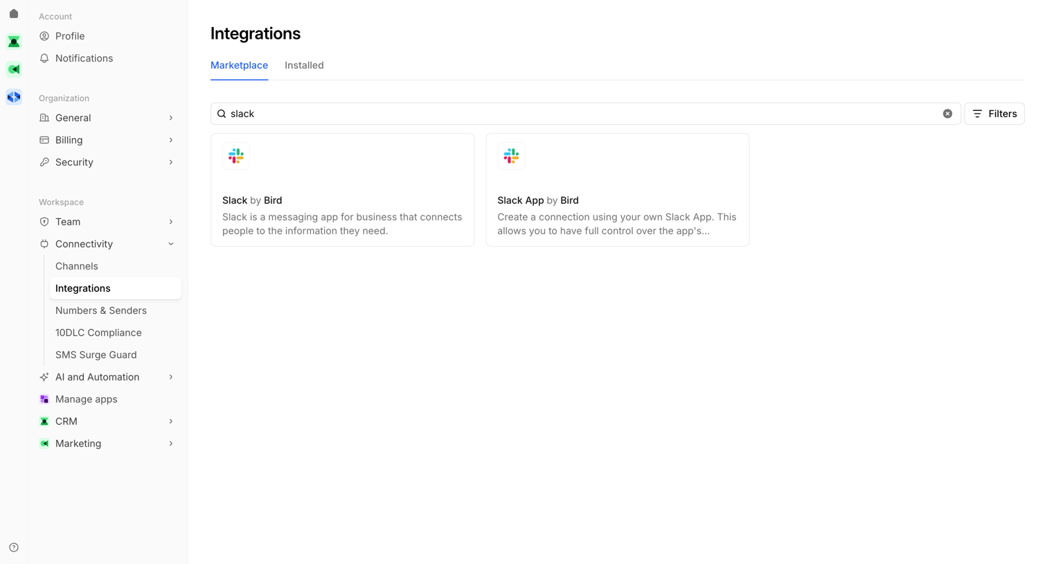 Bird - Integrations | Bird screen