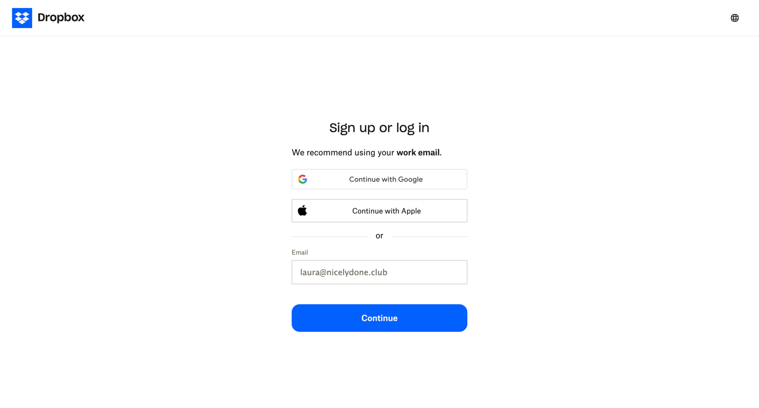 Dropbox - Register - Dropbox screen
