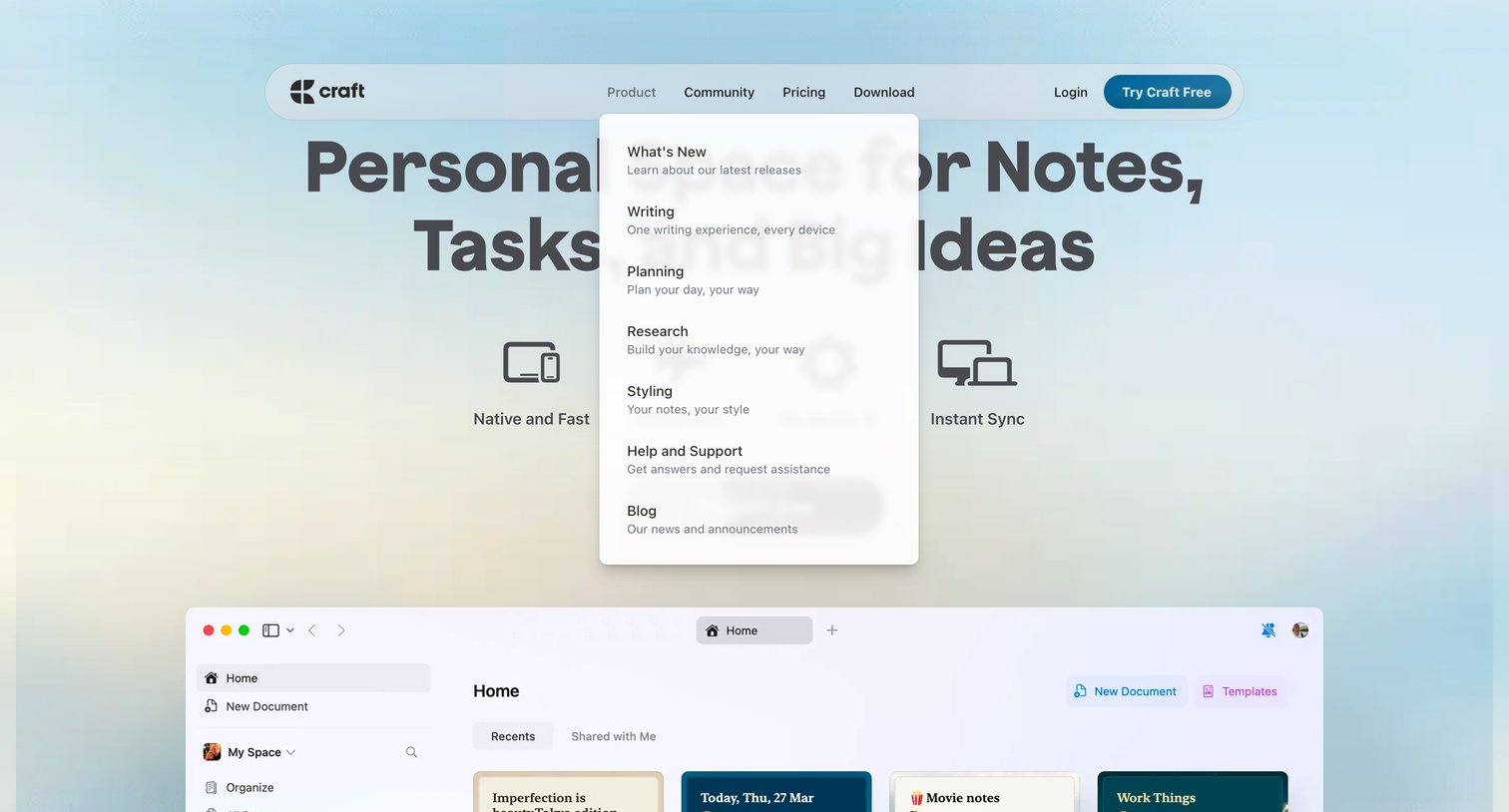 Craft - Personal Space for Notes, Tasks, and Big Ideas screen