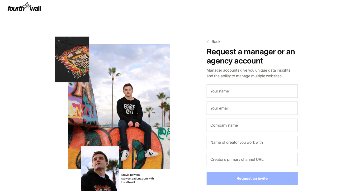 Fourthwall - Fourthwall - Request an invite screen