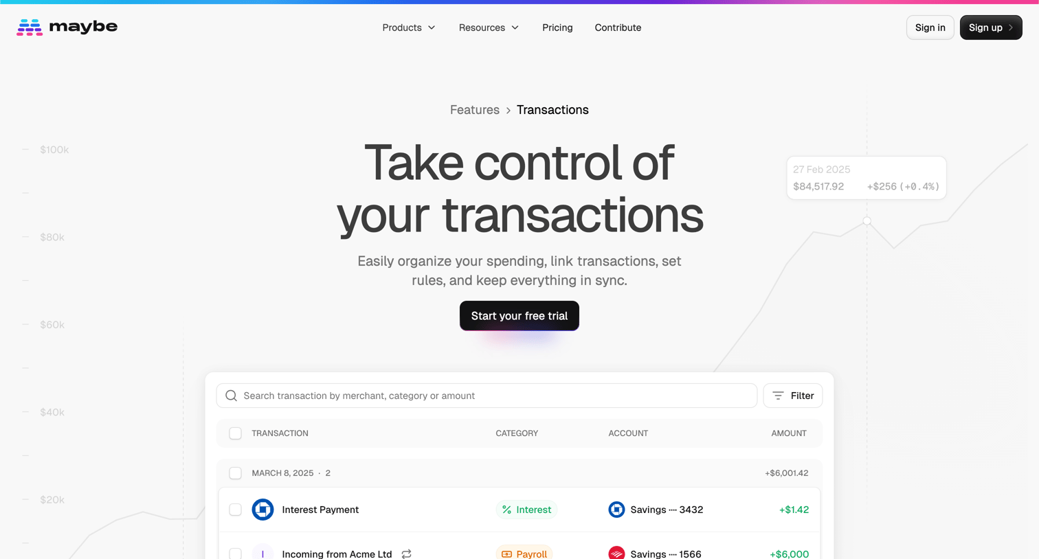 Maybe Finance - Take control of your transactions - Maybe Finance screen