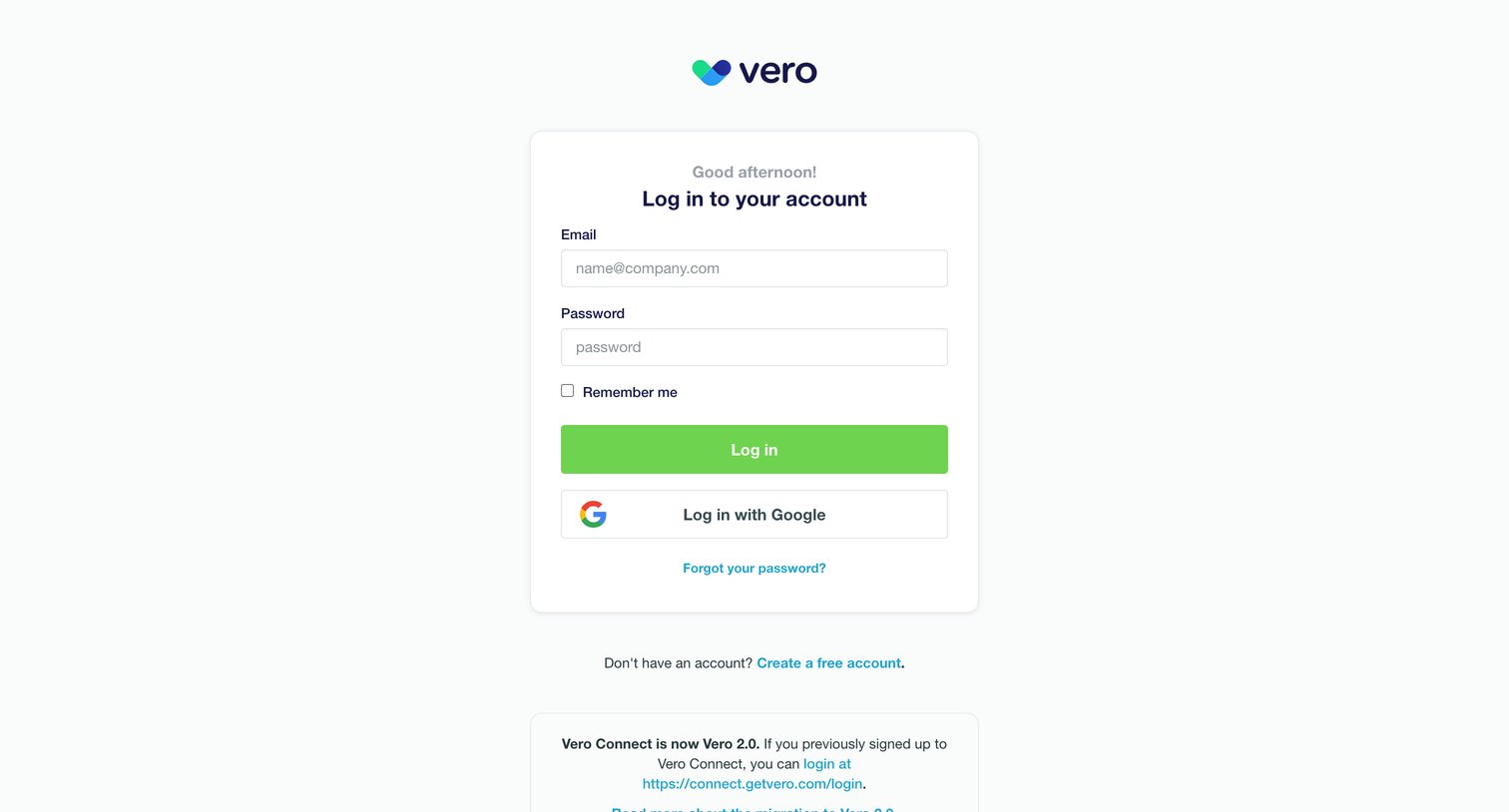 Vero - Login | Vero screen