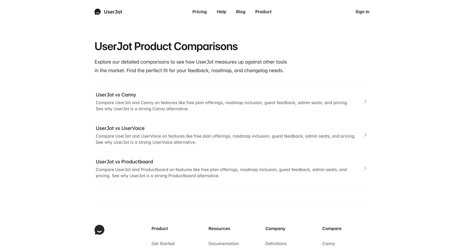 UserJot - Product Comparisons  UserJot vs. Alternatives - UserJot screen