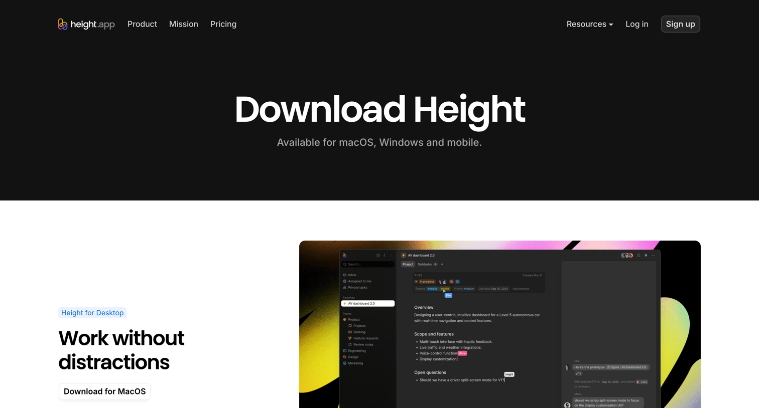 Height - Download Height for desktop | Height.app screen