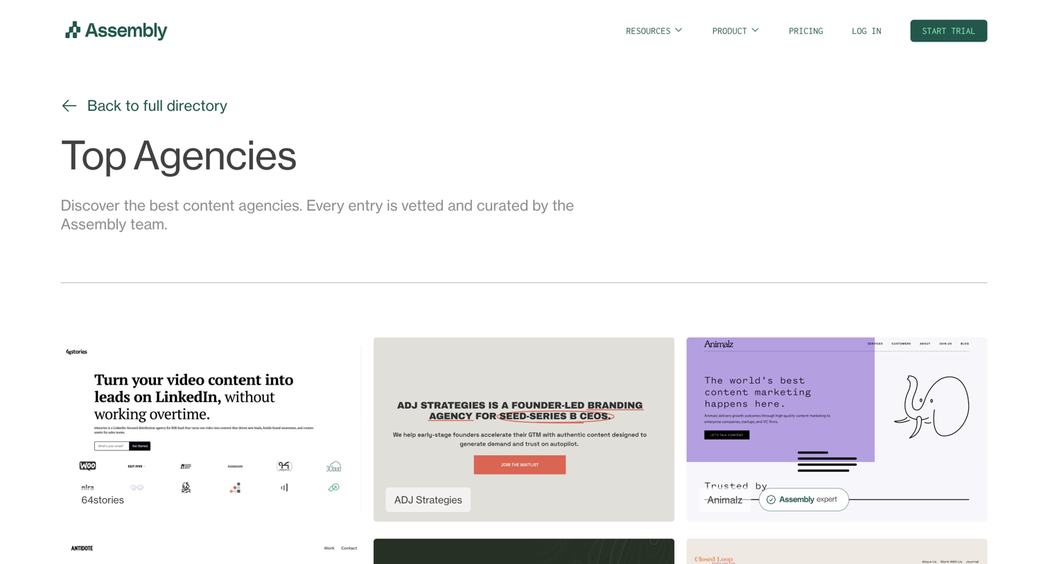 Assembly - Top Content Agencies | Directory by Assembly screen