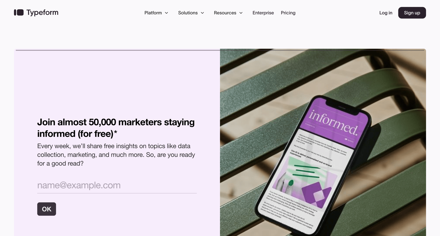 Typeform - Subscribe to Informed screen
