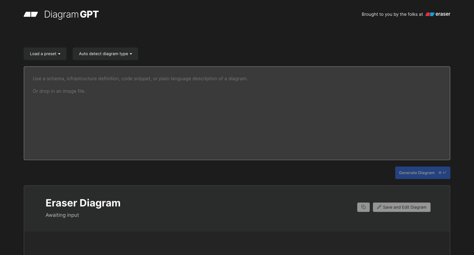 Eraser - DiagramGPT – Powered by Eraser screen