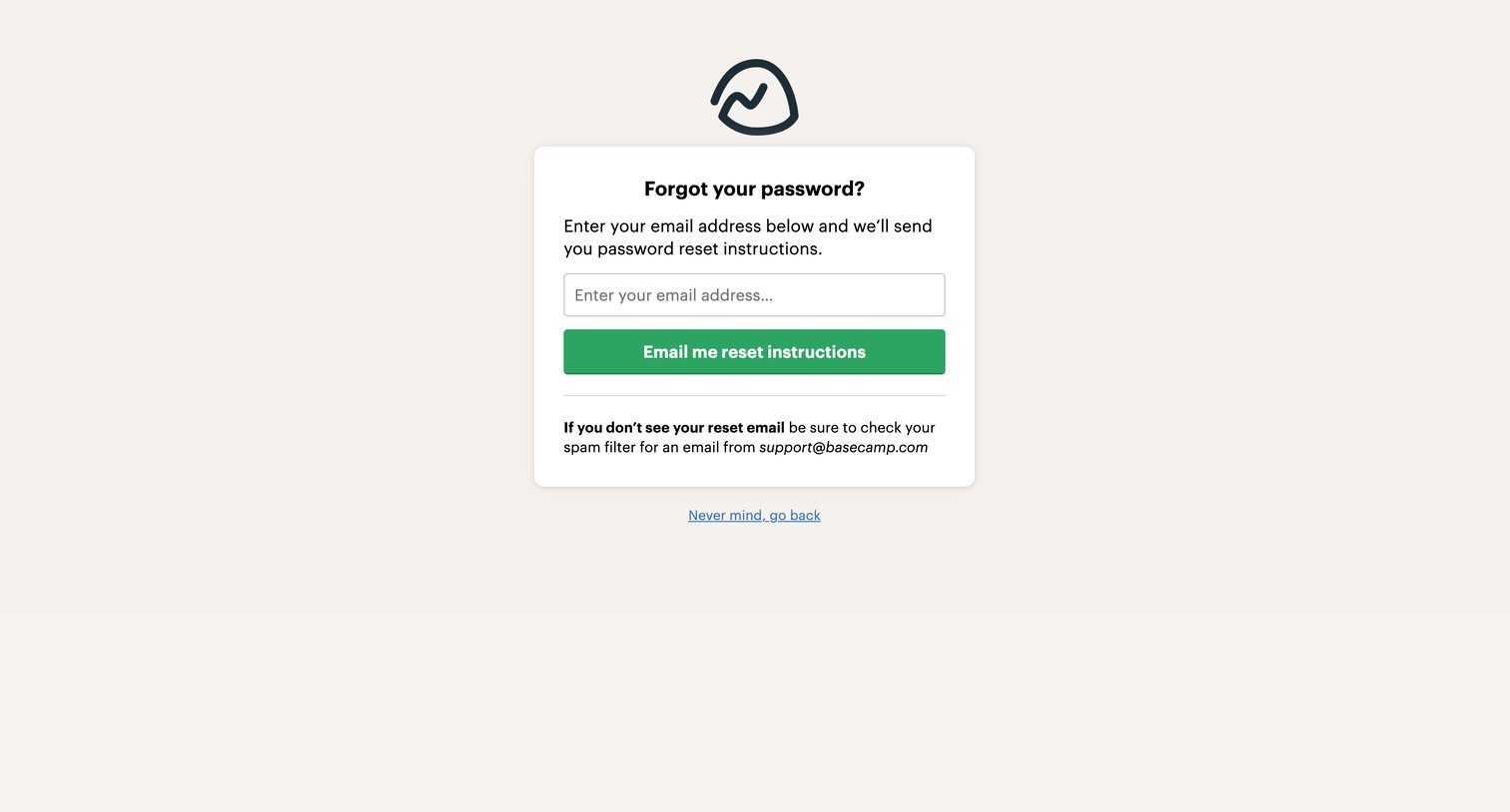 Basecamp - Forgot your password screen