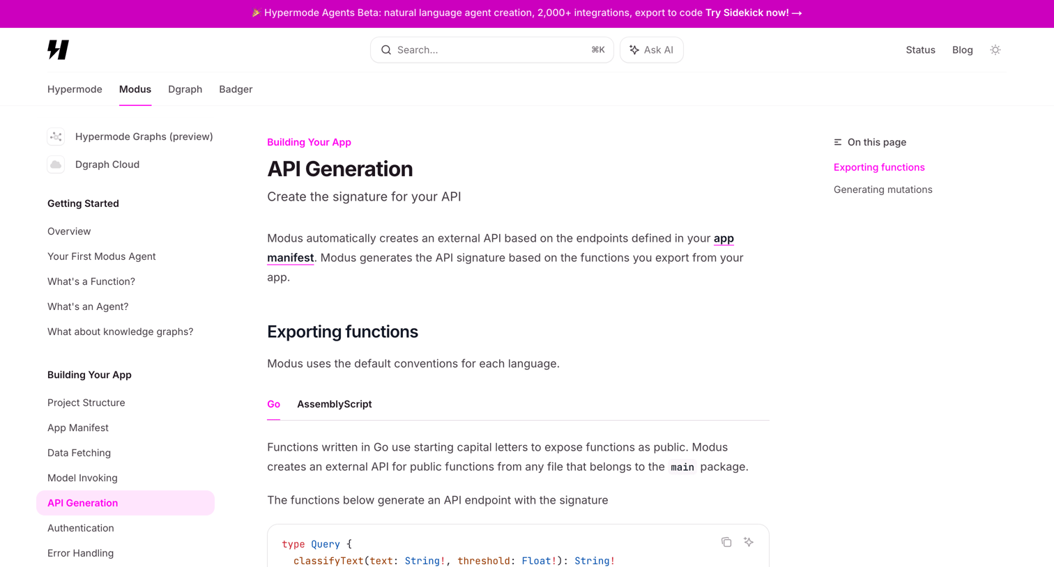 Hypermode - API Generation - Modus screen