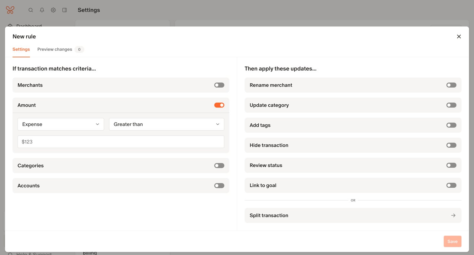 Monarch - Rules Settings screen