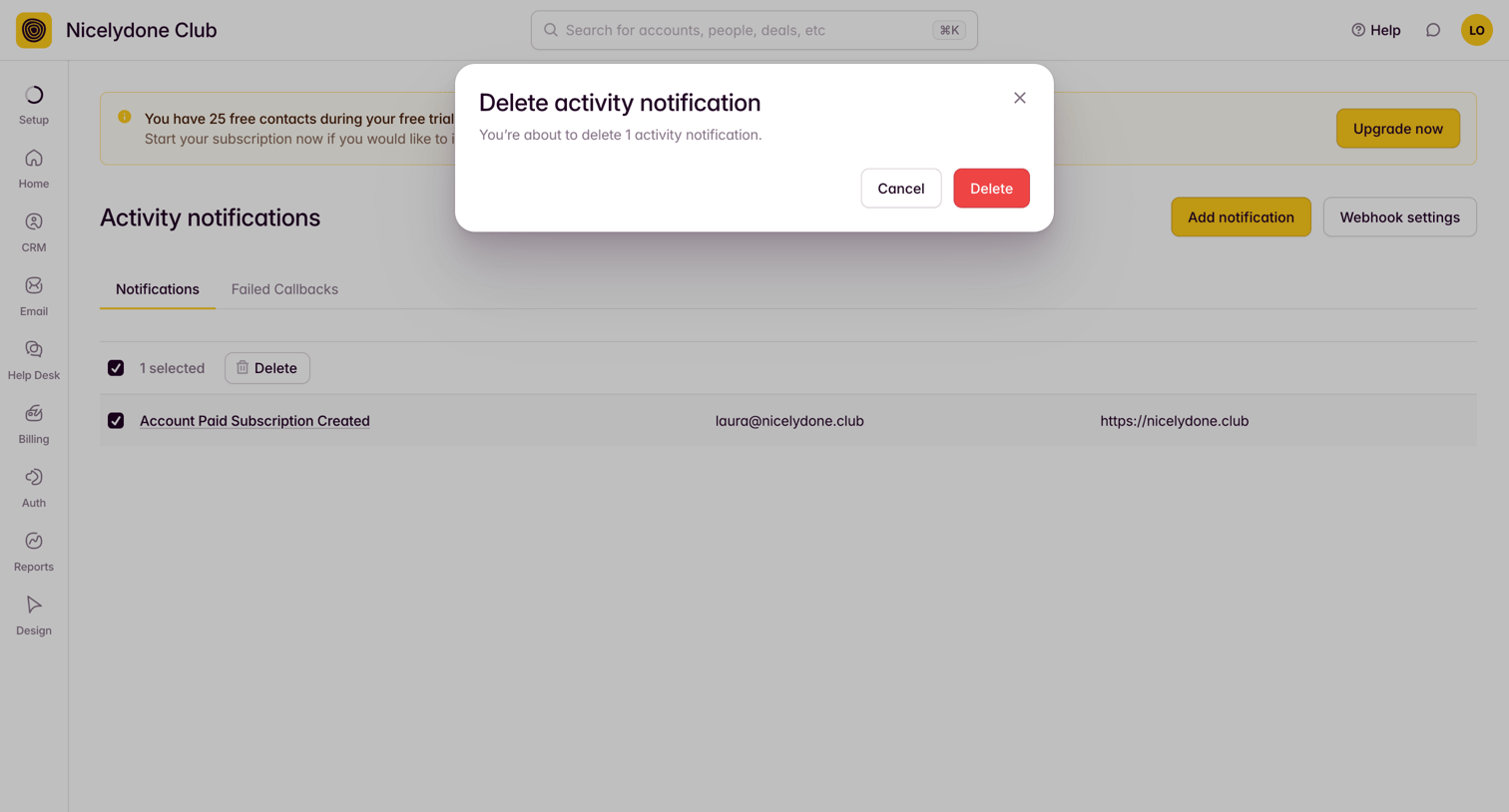Outseta - Edit Account Paid Subscription Created screen