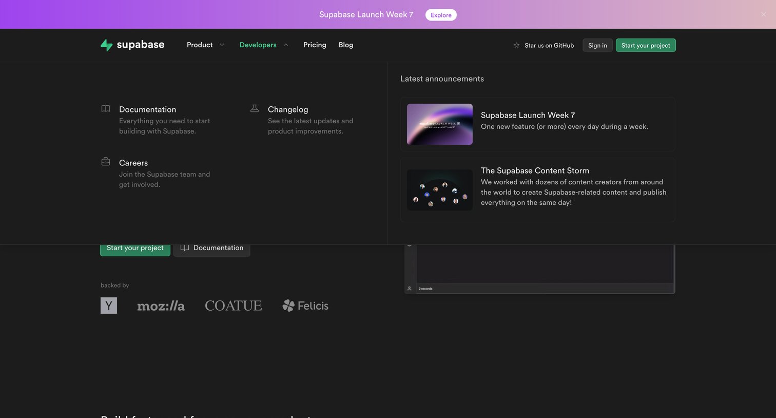 Supabase - The Open Source Firebase Alternative | Supabase screen