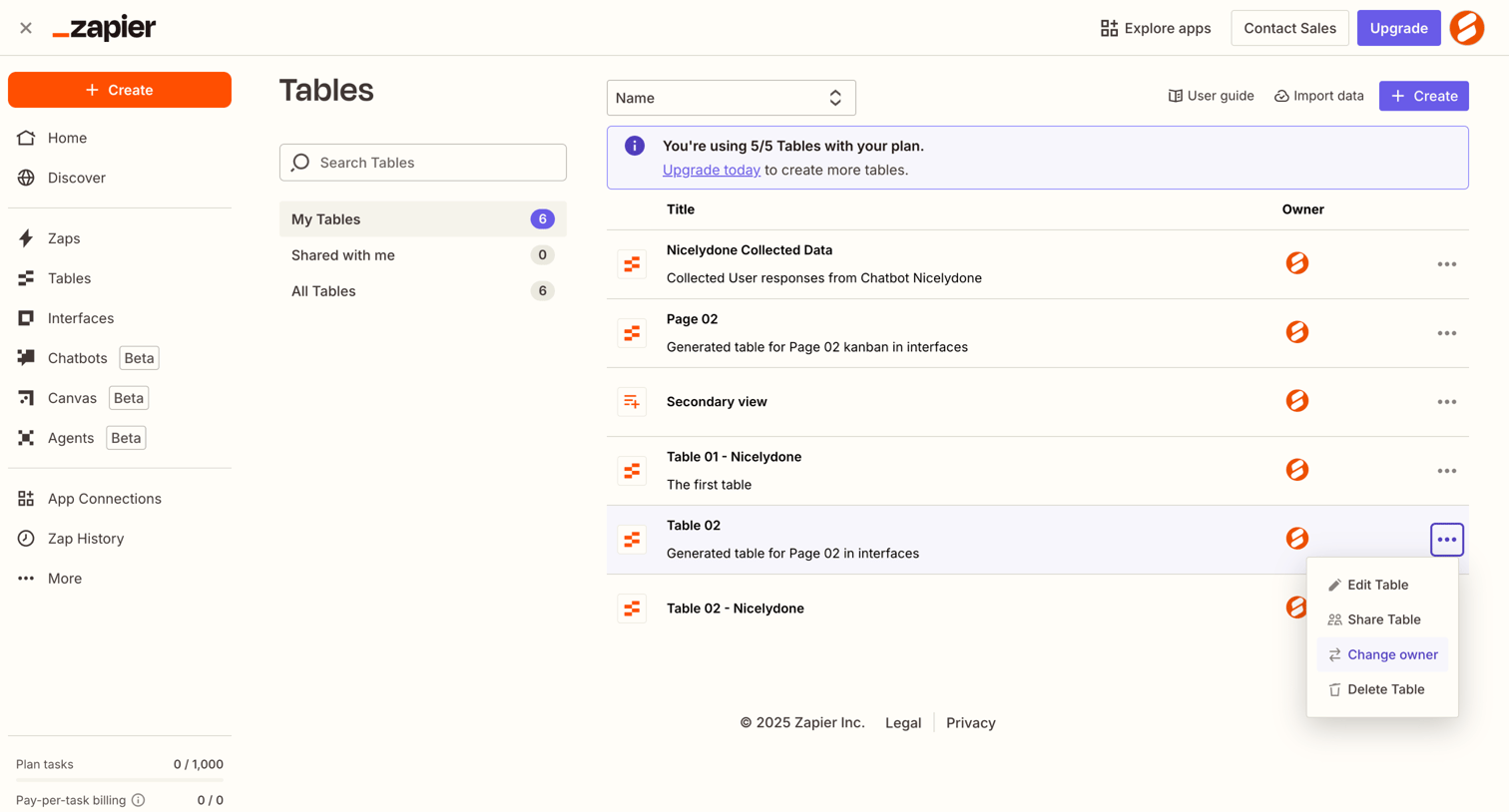 Zapier - Zapier Tables screen