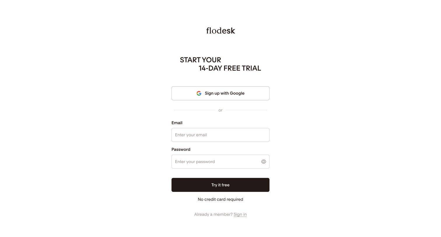 Flodesk - Sign up | Flodesk screen