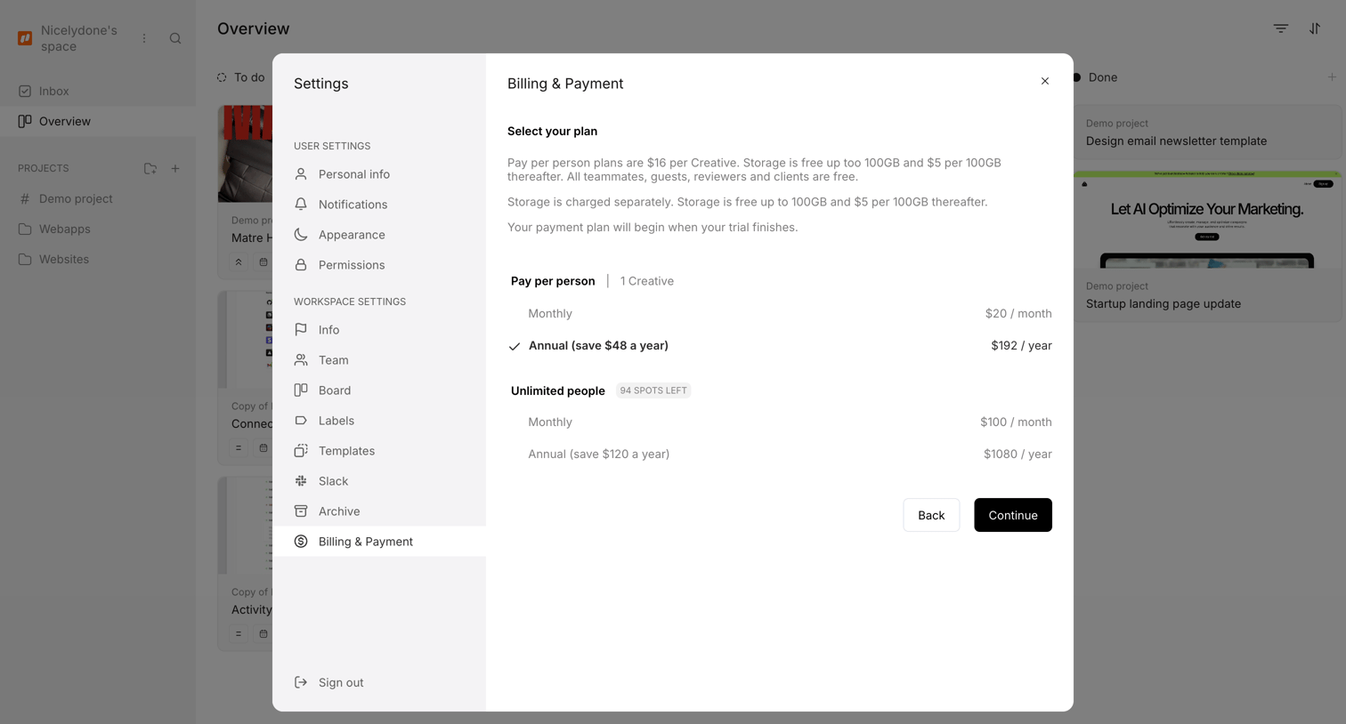 Workflow screen
