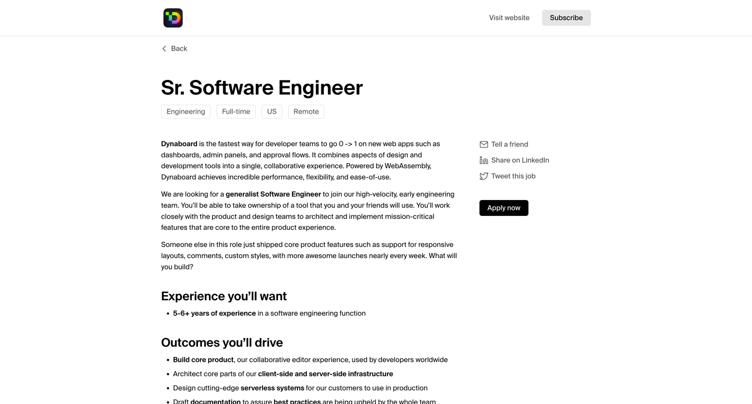 Dynaboard - Sr. Software Engineer at Dynaboard screen