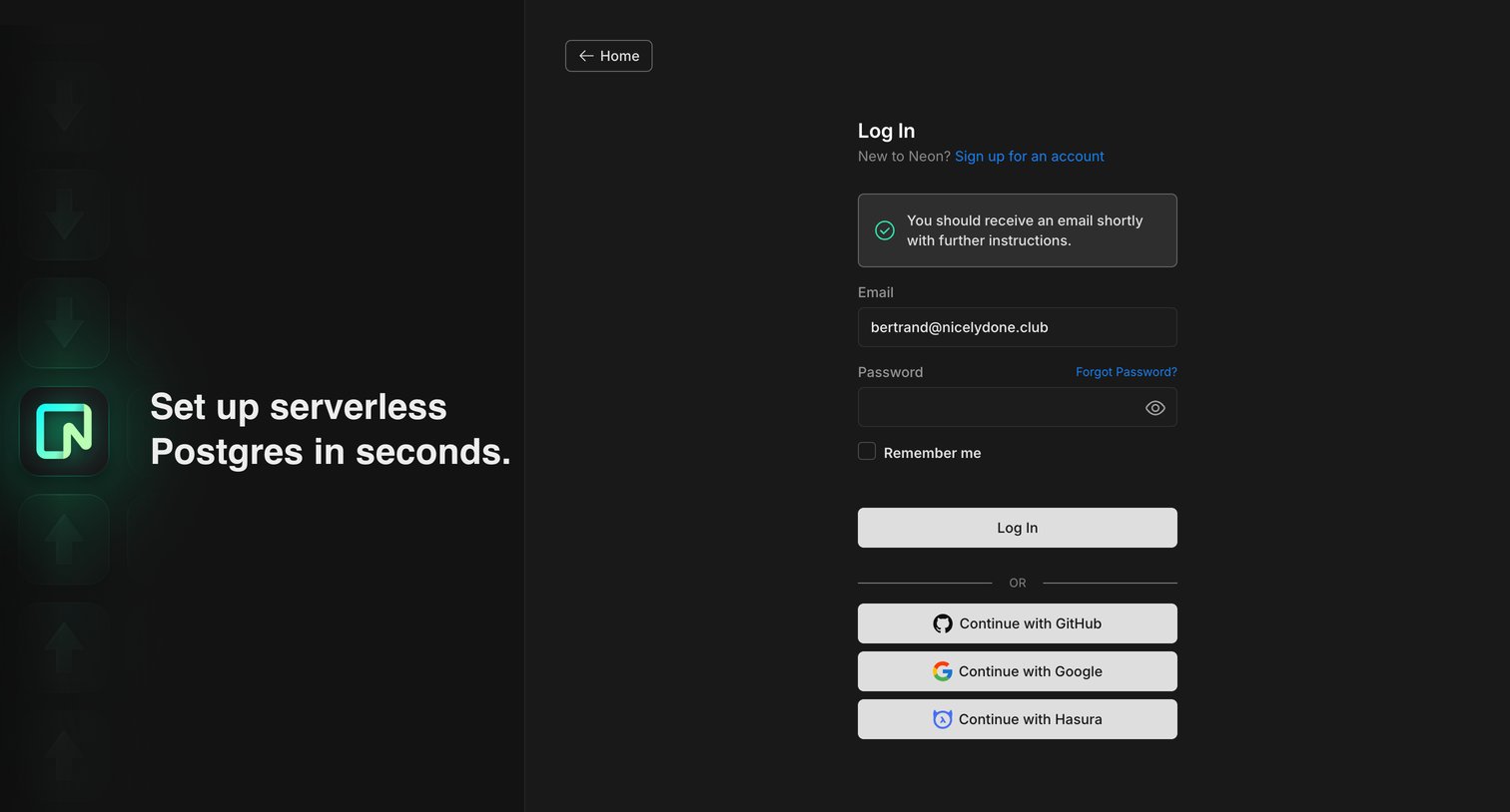 Neon - Log In screen