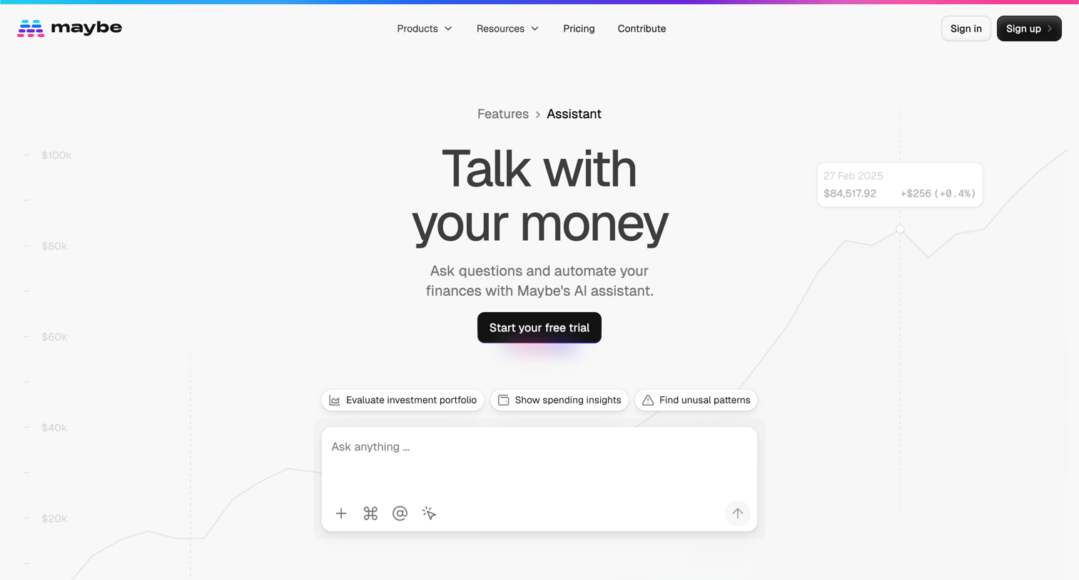 Maybe Finance - Talk with your money - Maybe Finance screen