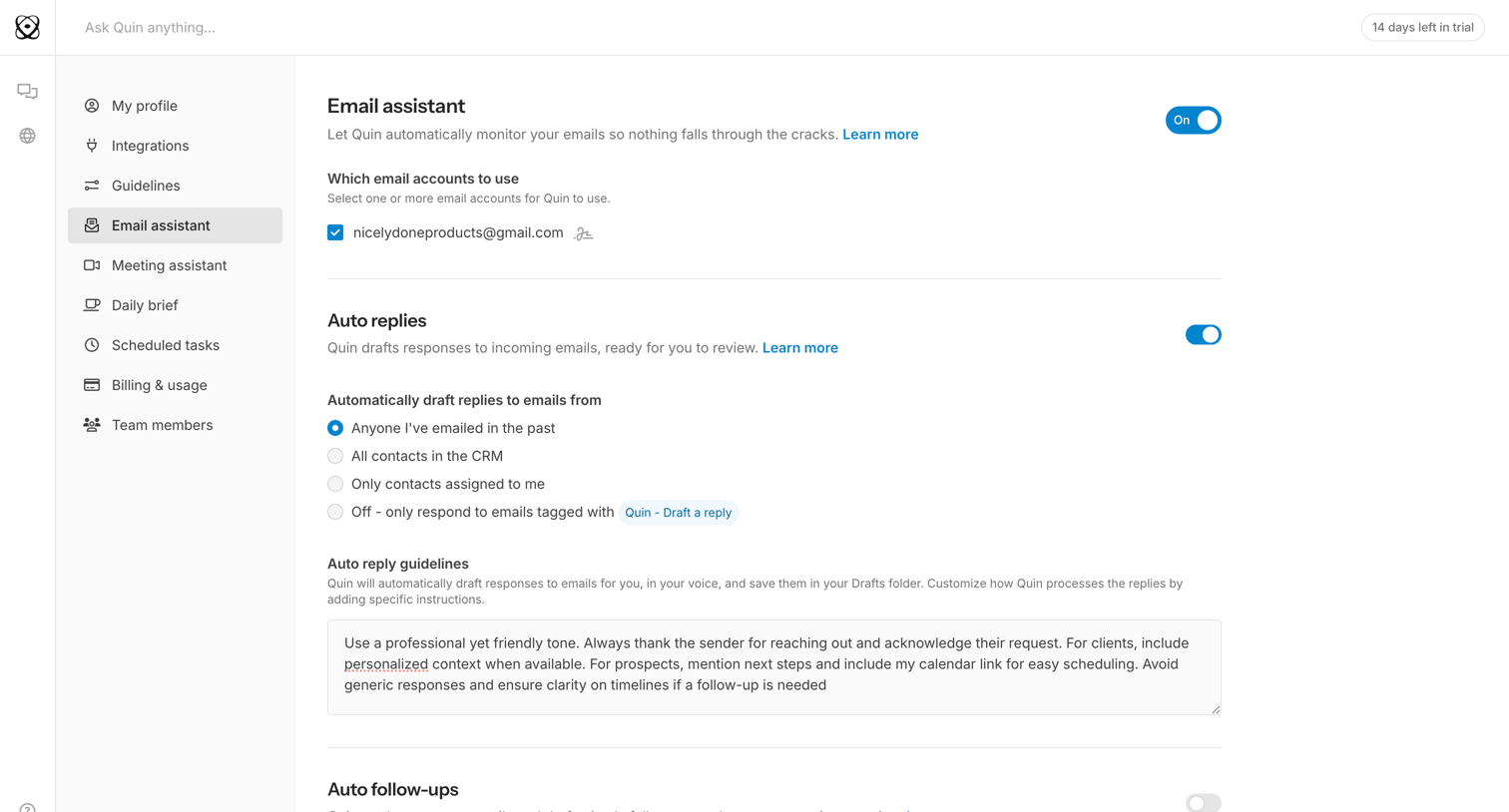 Quin - Email assistant | Quin screen
