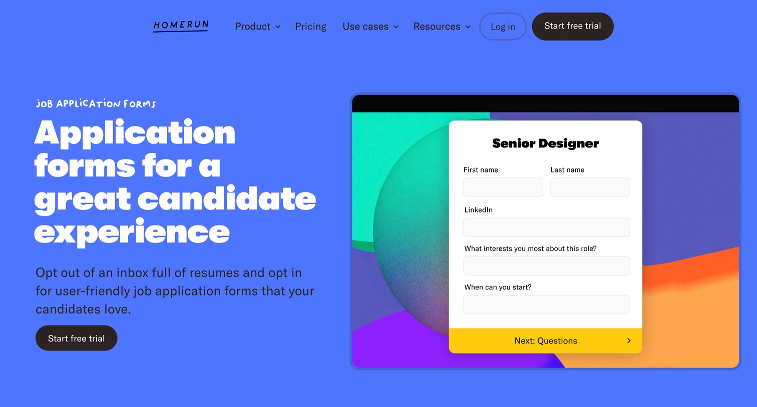 Homerun - Application forms for organized hiring | Homerun screen