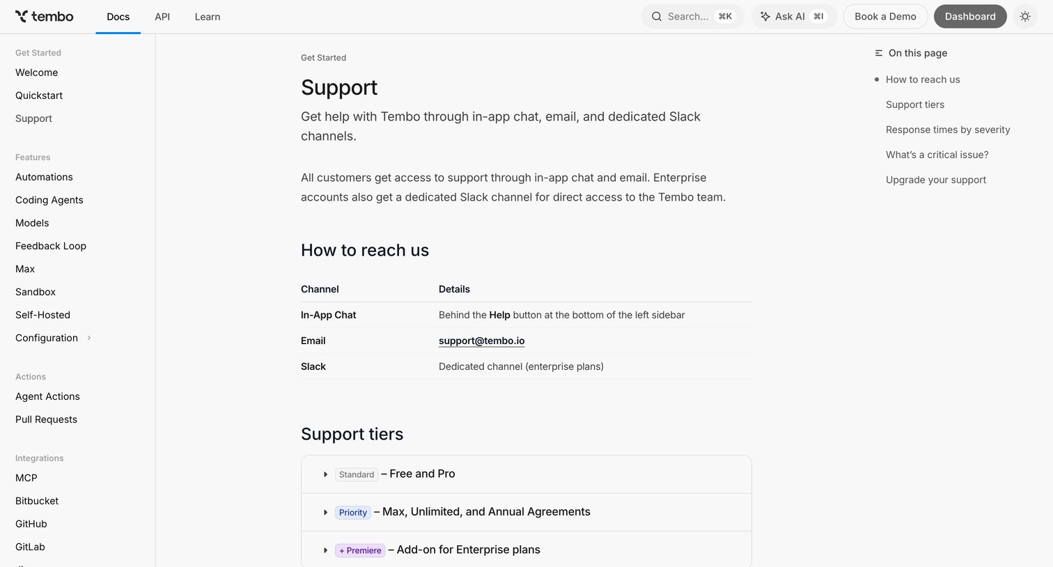 Support - Tembo Docs from Tembo
