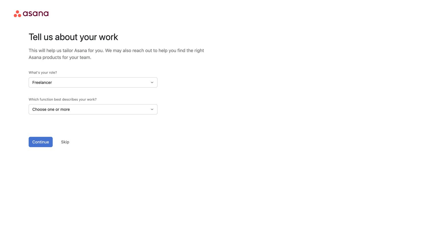Asana - Set up your account - Asana screen