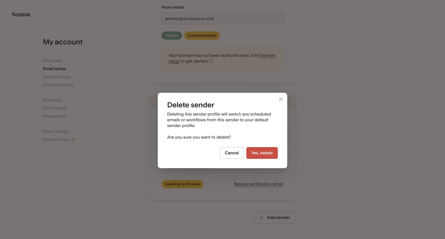 Flodesk - Sending addresses | Flodesk screen