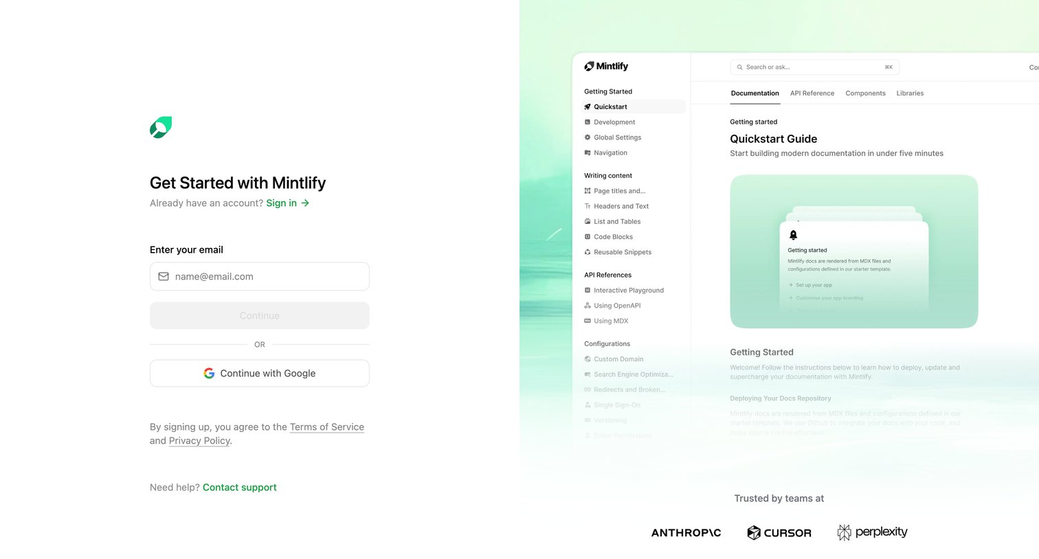 Mintlify - Sign up - Mintlify screen