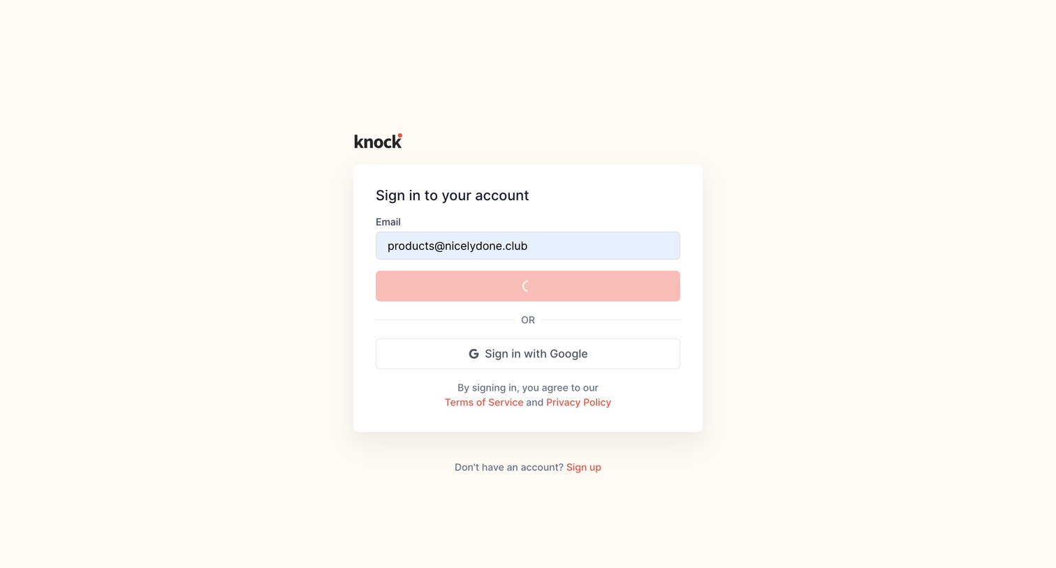 Knock - Log in | Knock screen