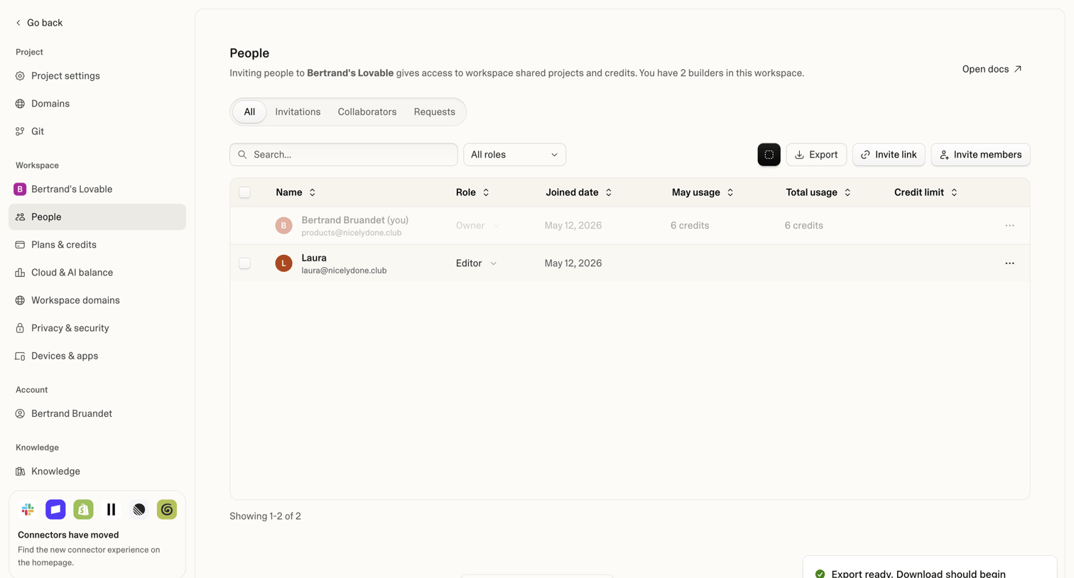 Lovable - Project settings - Lovable screen