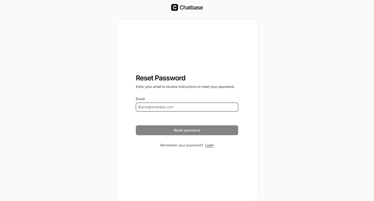 Chatbase - Reset Password - Chatbase screen