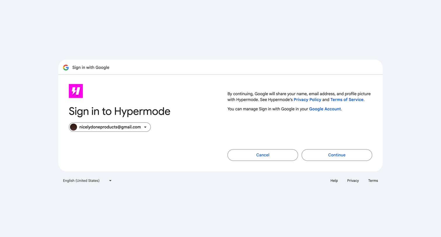 Hypermode - Sign in - Google Accounts screen