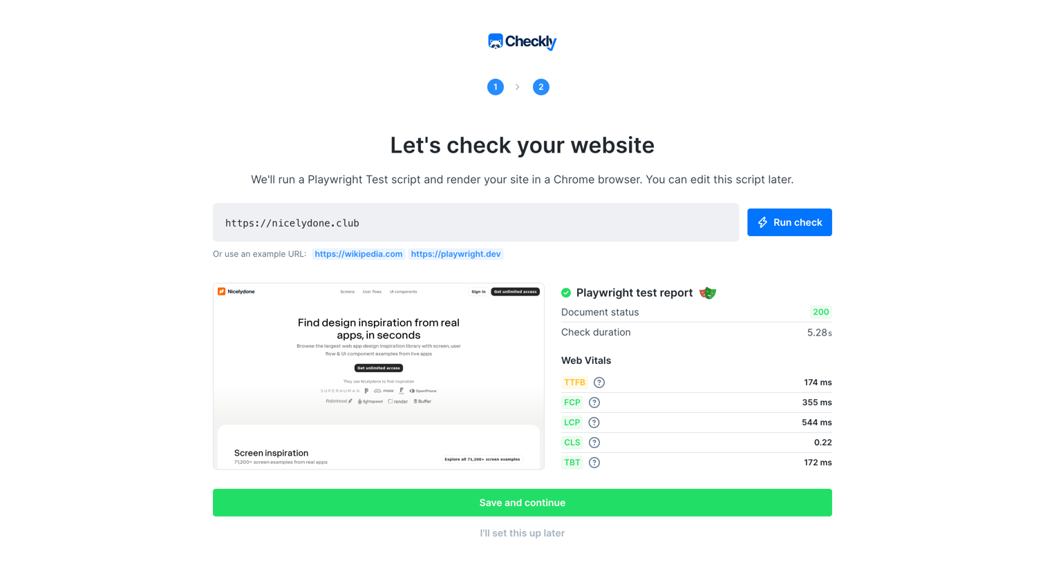Checkly - Getting Started - Check Browser screen