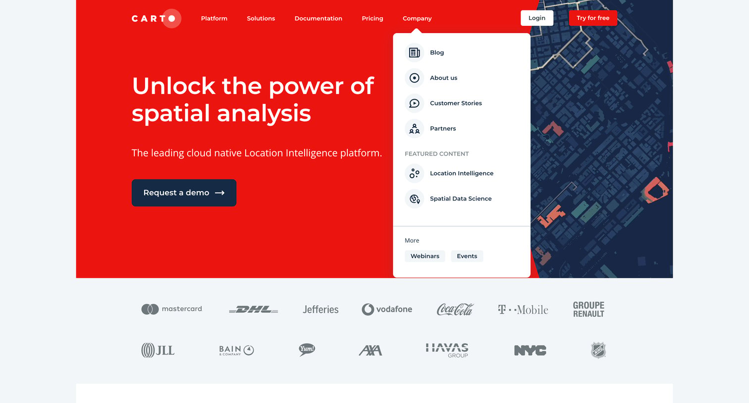Carto - CARTO | Location Intelligence  GIS for Cloud Natives screen