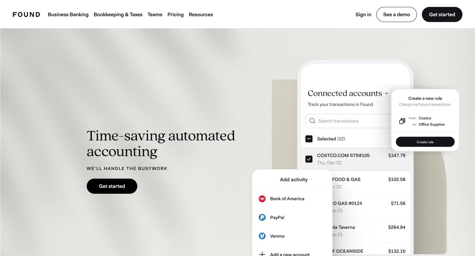 Found - Found  Automated Accounting for Small Business Owners screen