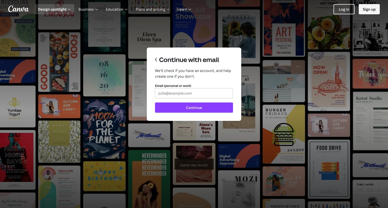 Canva - Login to your Canva account screen