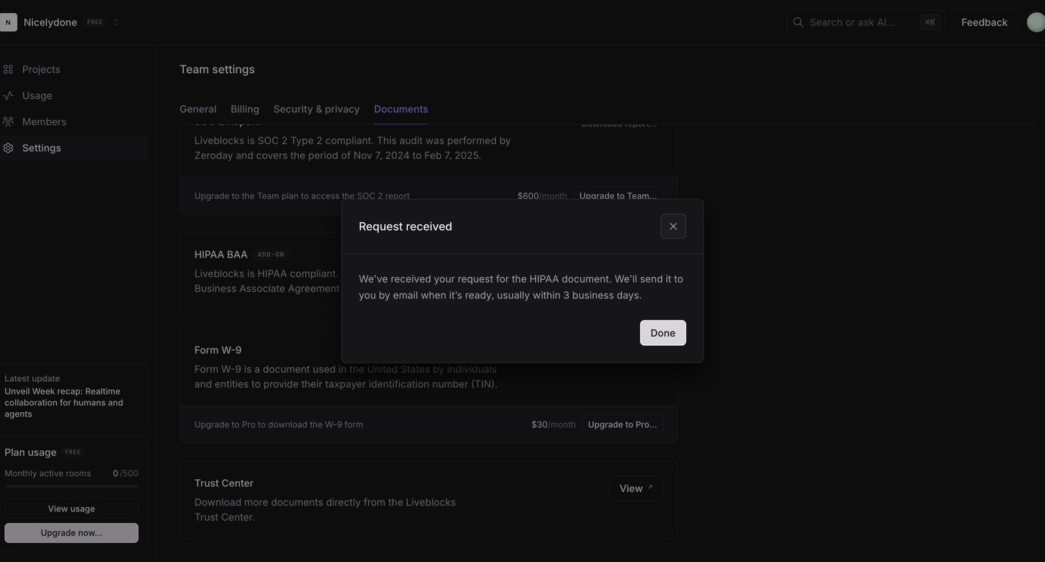 Liveblocks - Nicelydone | Documents screen