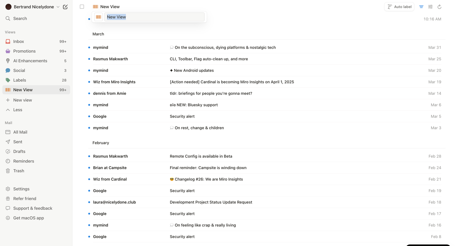 Notion Mail - 99+ • New View • nicelydoneproducts@gmail.com • Notion Mail screen