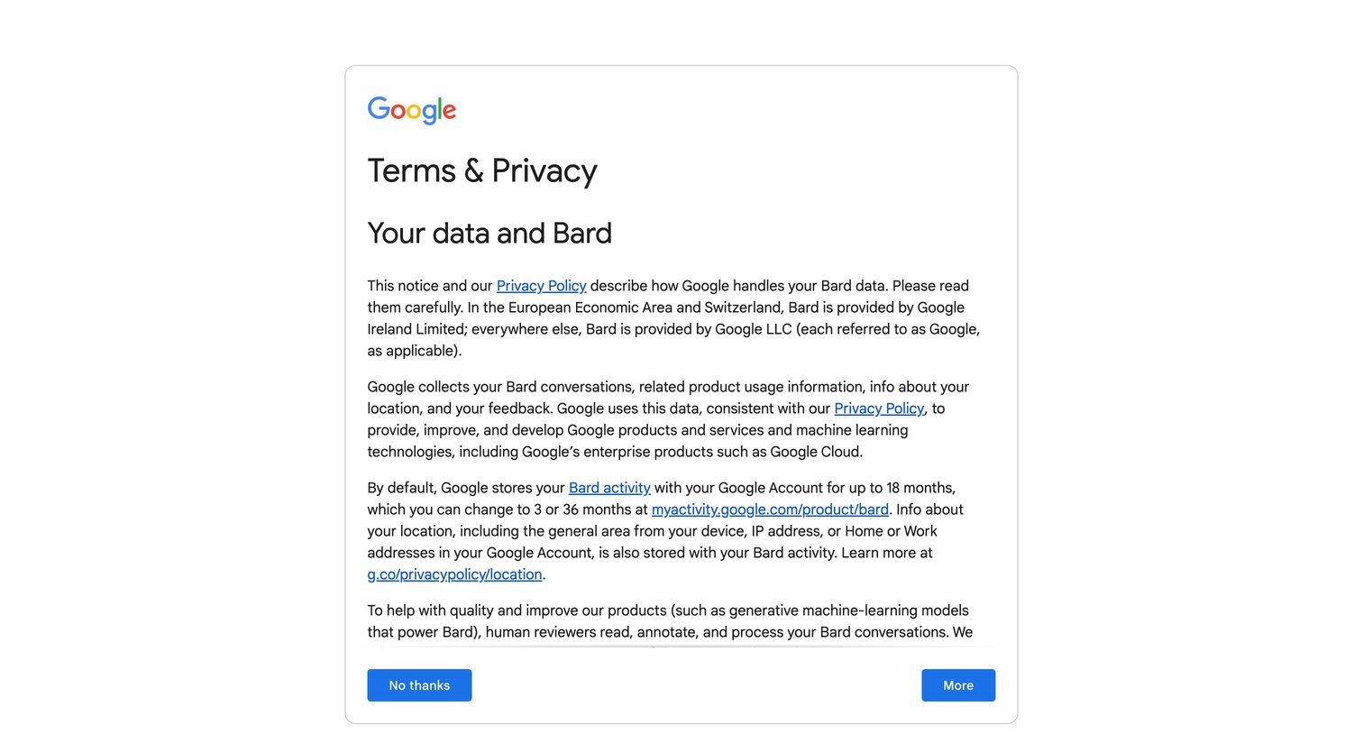 Bard - Bard - Chat Based AI Tool from Google, Powered by PaLM 2 screen