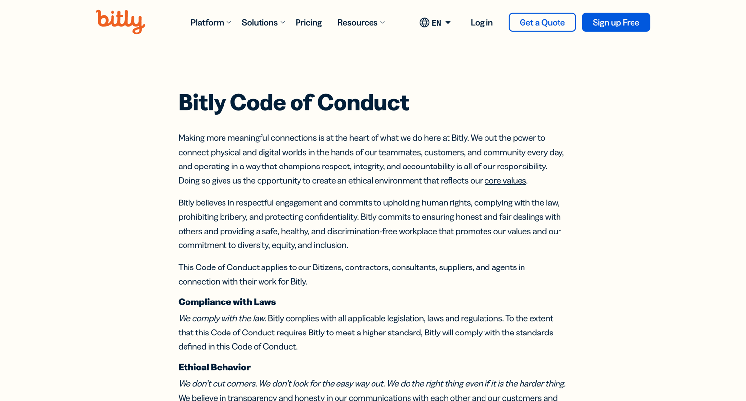Bitly - Bitly Code of Conduct - Bitly screen
