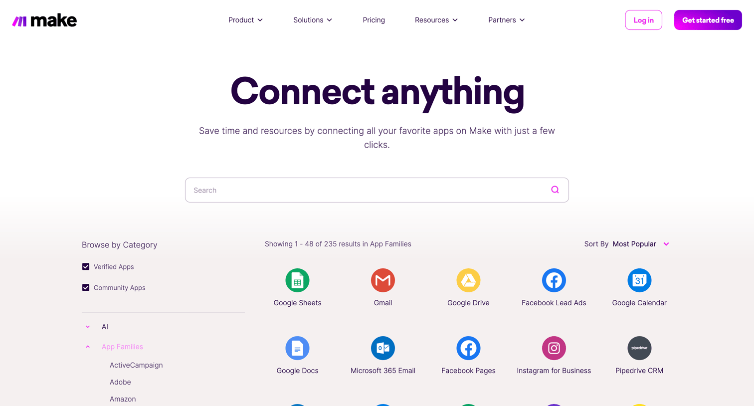 Make - Integrations | Software Integrations  1,800+ Integration Apps  Mak screen