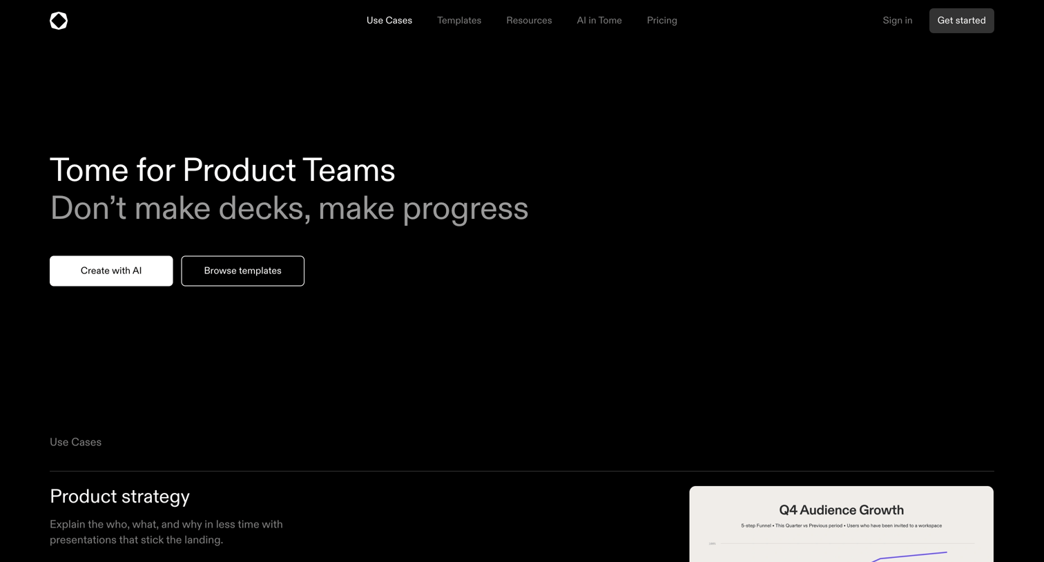 Tome - AI for Product Managers and Designers | Tome screen