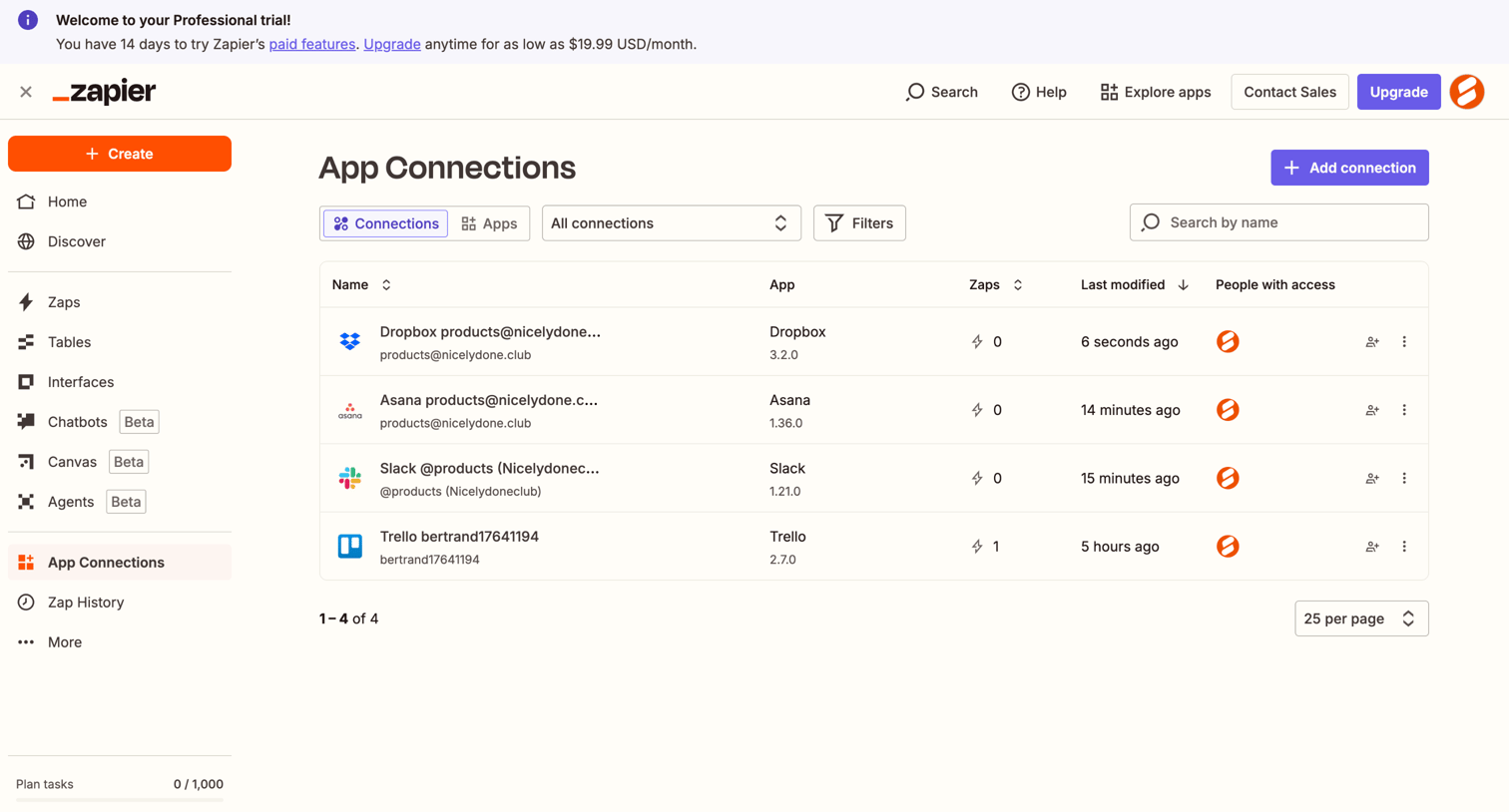 Zapier - App Connections | Zapier screen