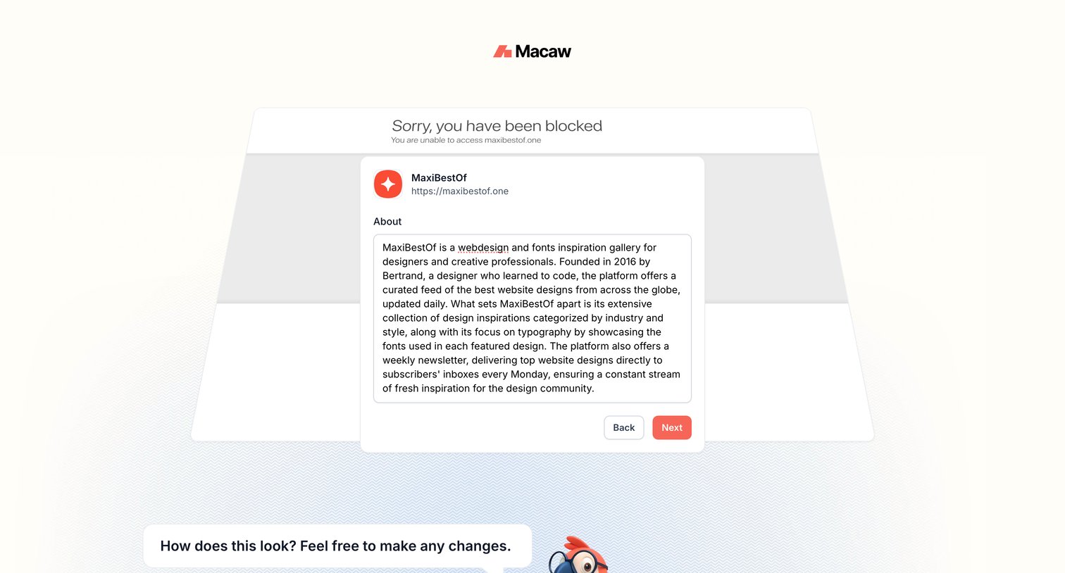 Macaw screen