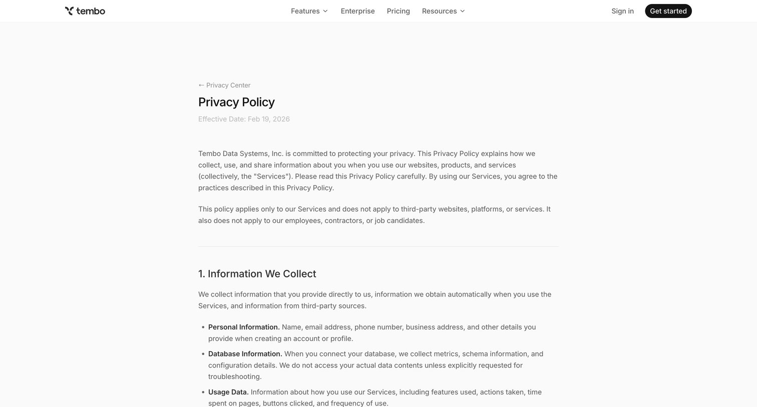 Privacy Policy – Tembo from Tembo