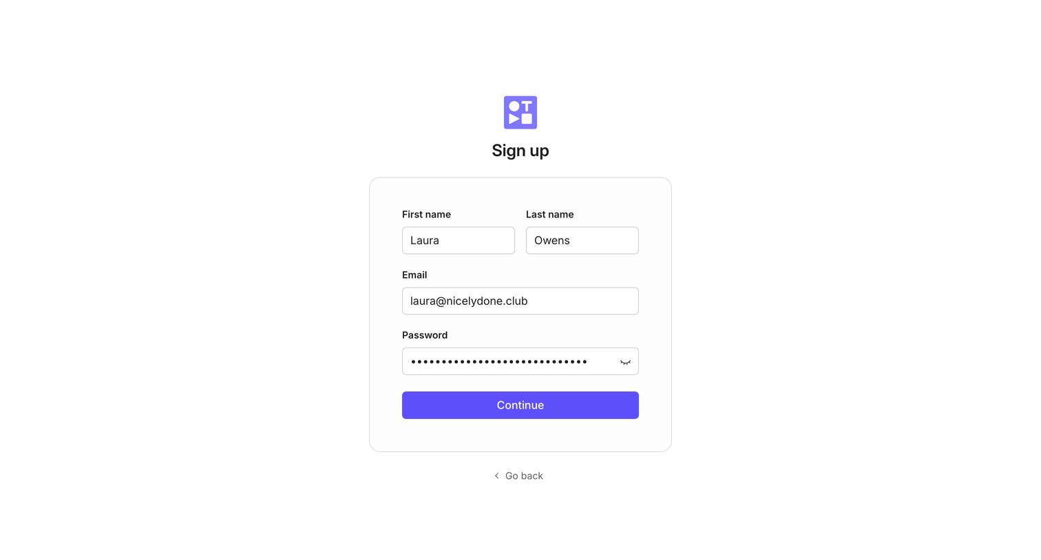 Tella - Sign up screen